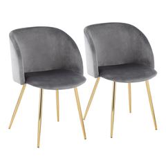 Gold Steel, Silver Velvet Fran Chair - Set of 2