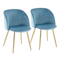 Gold Steel, Light Blue Velvet Fran Chair - Set of 2