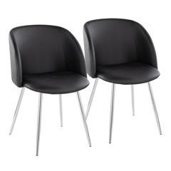 Chrome Metal, Black PU Fran Chair - Set of 2