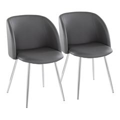 Chrome Metal, Grey PU Fran Chair - Set of 2