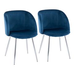 Chrome, Blue Velvet Fran Chair - Set of 2
