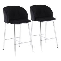 Chrome, Black Velvet Fran Counter Stool - Set of 2