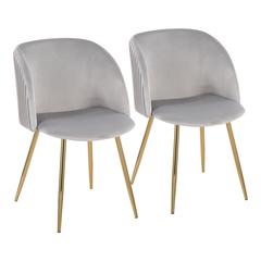 Gold Metal, Silver Velvet Fran Pleated Chair - Set of 2