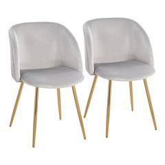 Gold Metal, Silver Velvet Fran Pleated Waves Chair - Set of 2