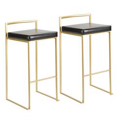 Fuji Contemporary-Glam Barstool in Gold with Black Faux Leather - Set of 2