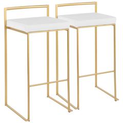 Gold Metal, White Velvet Fuji Stacker Barstool - Set of 2