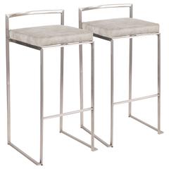 Stainless Steel, Light Grey Cowboy Fabric Fuji Stacker Barstool - Set of 2