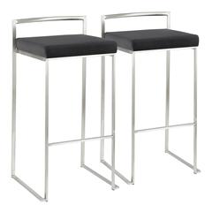 Brushed Stainless Steel, Black Velvet Fuji Stacker Barstool - Set of 2