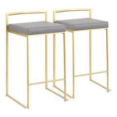 Gold Metal, Grey PU Fuji Stacker Counter Stool - Set of 2