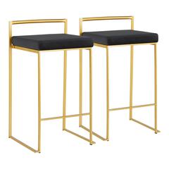 Gold Metal, Black Velvet Fuji Stacker Counter Stool - Set of 2