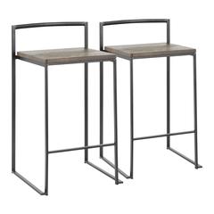 Fuji Contemporary Stackable Counter Stool in Black with an Espresso Wood-Pressed Grain Bamboo Seat - Set of 2