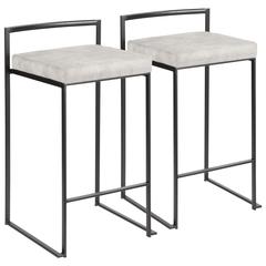 Black, Light Grey Cowboy Fabric Fuji Stacker Counter Stool - Set of 2
