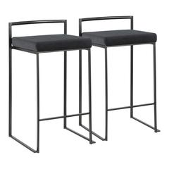 Black Metal, Black Velvet Fuji Stacker Counter Stool - Set of 2
