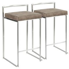Stainless Steel, Brown Cowboy Fabric Fuji Stacker Counter Stool - Set of 2
