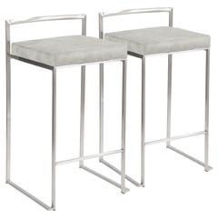 Stainless Steel, Light Grey Cowboy Fabric Fuji Stacker Counter Stool - Set of 2