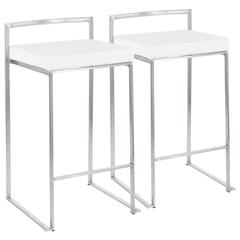 Brushed Stainless Steel, White Velvet Fuji Stacker Counter Stool - Set of 2