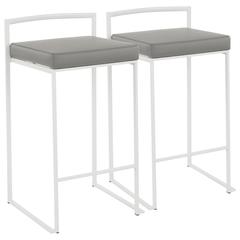 White Metal, Grey PU Fuji Stacker Counter Stool - Set of 2