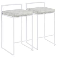 White, Light Grey Cowboy Fabric Fuji Stacker Counter Stool - Set of 2