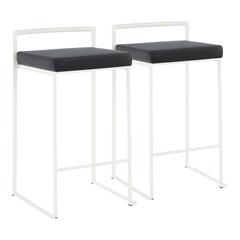 White Metal, Black Velvet Fuji Stacker Counter Stool - Set of 2