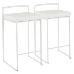 White Metal, White Velvet Fuji Stacker Counter Stool - Set of 2