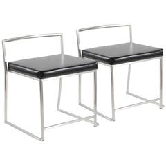Fuji Contemporary Stackable Dining Chair in Black Faux Leather - Set Of 2
