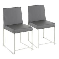 Brushed Stainless Steel, Grey PU High Back Fuji Dining Chair - Set of 2