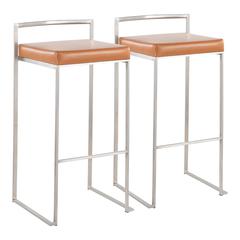 Stainless Steel, Camel Pu Fuji Stacker Barstool - Set of 2