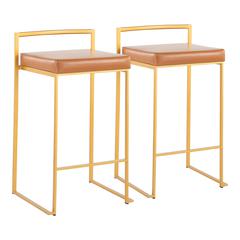 Gold Steel, Camel Pu Fuji Stacker Counter Stool - Set of 2
