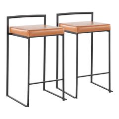 Black Steel, Camel Pu Fuji Stacker Counter Stool - Set of 2