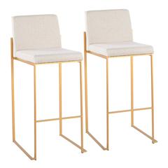 Gold Steel, Beige Fabric Fuji High Back Barstool - Set of 2