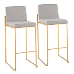 Gold Steel, Grey Fabric Fuji High Back Barstool - Set of 2