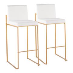 Gold Steel, White Velvet Fuji High Back Barstool - Set of 2