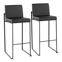Black Steel, Black PU Fuji High Back Barstool - Set of 2
