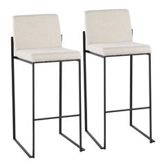 Black Steel, Beige Fabric Fuji High Back Barstool - Set of 2