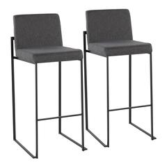 Black Steel, Charcoal Fabric Fuji High Back Barstool - Set of 2