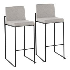 Black Steel, Grey Fabric Fuji High Back Barstool - Set of 2