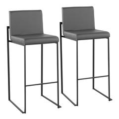 Black Steel, Grey PU Fuji High Back Barstool - Set of 2
