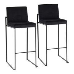 Black Steel, Black Velvet Fuji High Back Barstool - Set of 2