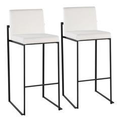 Black Steel, White Velvet Fuji High Back Barstool - Set of 2