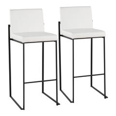 Black Steel, White PU Fuji High Back Barstool - Set of 2