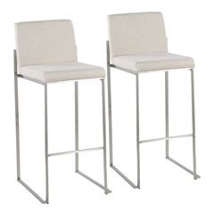 Stainless Steel, Beige Fabric Fuji High Back Barstool - Set of 2