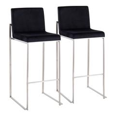 Stainless Steel, Black Velvet Fuji High Back Barstool - Set of 2