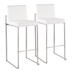 Stainless Steel, White Velvet Fuji High Back Barstool - Set of 2