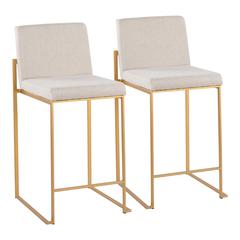 Gold Steel, Beige Fabric Fuji High Back Counter Stool - Set of 2