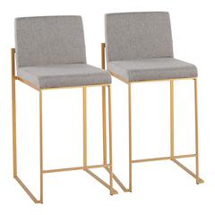 Gold Steel, Grey Fabric Fuji High Back Counter Stool - Set of 2
