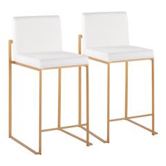 Gold Steel, White Velvet Fuji High Back Counter Stool - Set of 2