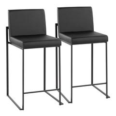 Black Steel, Black PU Fuji High Back Counter Stool - Set of 2
