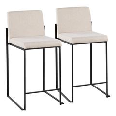 Black Steel, Beige Fabric Fuji High Back Counter Stool - Set of 2