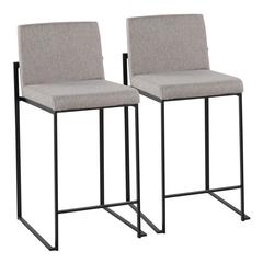 Black Steel, Grey Fabric Fuji High Back Counter Stool - Set of 2