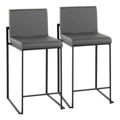 Black Steel, Grey PU Fuji High Back Counter Stool - Set of 2